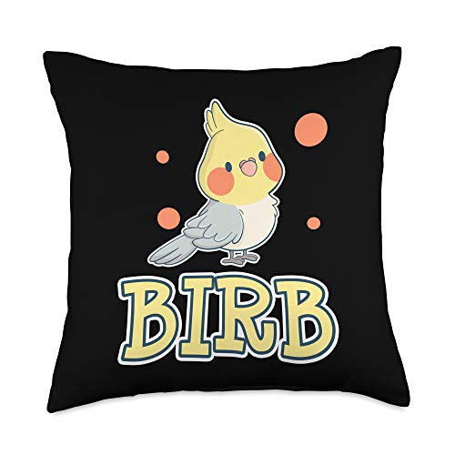 Birb Tees by K Birb Funny Yellow Cockatiel Bird Owner Mom Dad Meme Gift Throw Pillow_ 18x18_ Multicolor