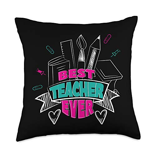Teacher Tees by K Best Teacher Ever Thank You Appreciation Gift Student Throw Pillow_ 18x18_ Multicolor