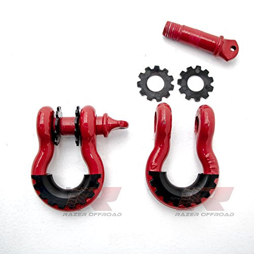 Razer Auto 1 Pair of RED D_Rings Shackle with Black Isolator  and  Washers Gear Design Rattling Protection Cover _Red_