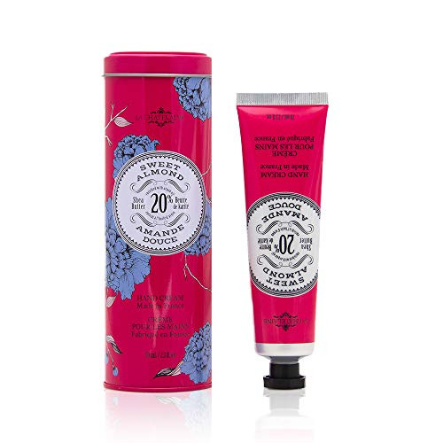 La Chatelaine Hand Cream Tin _ 20 Percent Organic Shea Butter_ Argan Oil and Calendula _ Moisturizing and Nourishing _ 2.3 Oz _Sweet Almond_ La Chatelaine Hand Cream Tin _ 20 Percent Organic Shea Butter_ Argan Oil and Calendula _ Moisturizing and Nourishing _ 2.3 Oz _Sweet Almond_