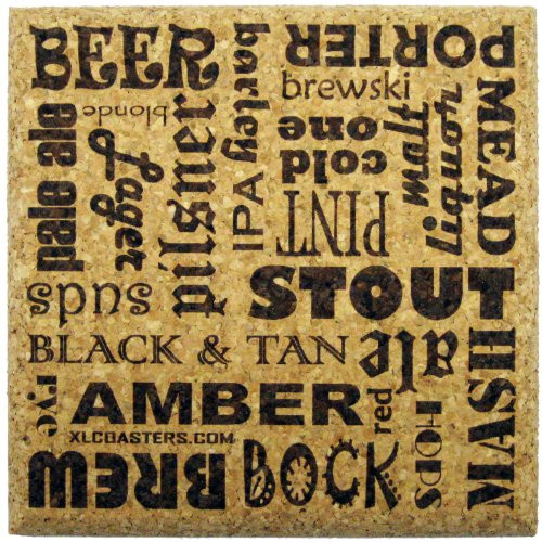 XL Coasters Beer Words (6 Inch, Set of 2) Oversized cork absorbent drink coasters that really work USA