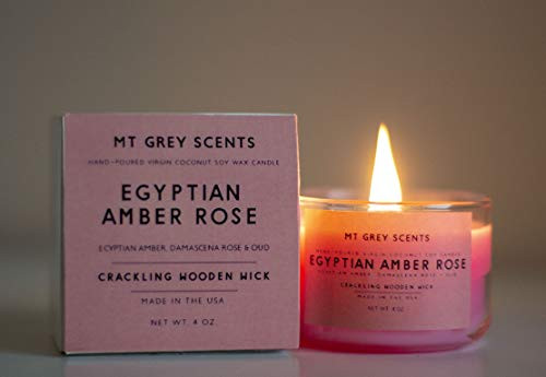 EGYPTIAN AMBER ROSE 4oz luxury Scented Candle w wooden wick
