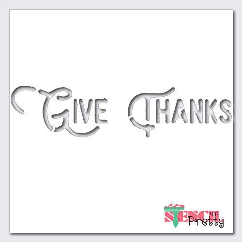 Rustic Giving Thanks Stencil DIY Sign Best Vinyl Large Stencils for Painting on Wood_ Canvas_ Wall_ etc._L _20 inch  x 5 inch __ Ultra Thick Exhibit Grade White Color Material