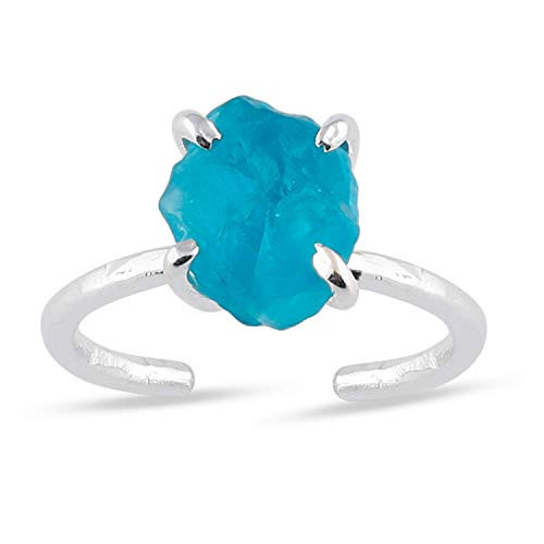 Natural Raw Neon Apatite Ring in 925 Sterling Silver For Women Personalized Gifts