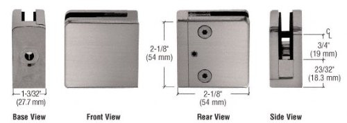 C.R. LAURENCE Z810BN CRL Brushed Nickel Z_Series Square Type Flat Base Zinc Clamp for 3 8 inch  Glass