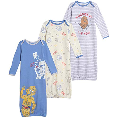 Star Wars Chewbacca R2_D2 C_3PO Baby Boys 3 Pack Swaddle Sleeper Gown 0_6 Months