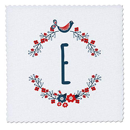 3dRose Monogram initial letter E with a red and blue floral wreath. _ Quilt Squares _qs_336872_4_