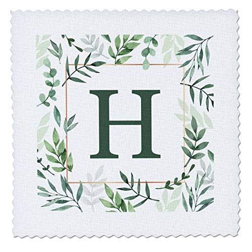 3dRose Monogram initial letter H in green framed in leaves and a gold. _ Quilt Squares _qs_337416_4_