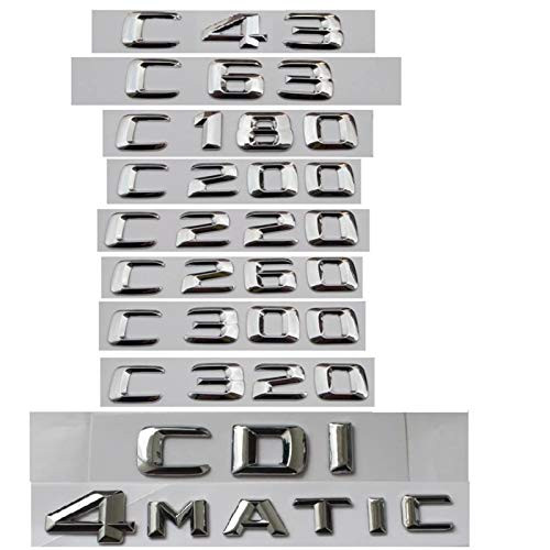 Generies Brands for Mercedes Benz C Class C63 C43 C55 AMG C180 C200 C220 C300 C320 C350 4MATIC CDI Trunk Emblem Badge Chrome Letters Emblems _C180_3D Shiny Silver_