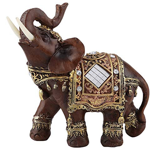 Feng Shui Wood Grain Elegant Elephant Statue 5.5  _H_ Thai Elephant with Trunk Facing Upwards Collectible Figurine Sculpture Decoration Statue Wealth Lucky Figurine Home Office Decor Gift_ Wooden L