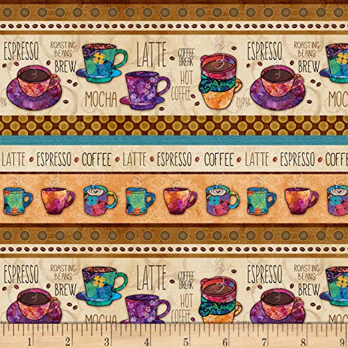 Studio E Fabrics Studio E Coffee Break Novelty Stripe Fabric_ 1_ Multi_ Fabric by the Yard