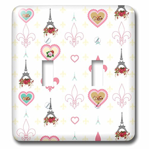 3dRose lsp_210929_2 Pink And White Hearts, Eiffel Towers, And Fleur De Lis Pattern - Double Toggle Switch