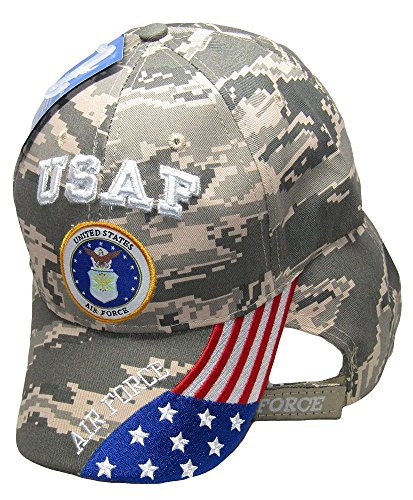 K's Novelties Set of 2 United States Air Force USA Flag On Bill Digital ACU Camo Embroidered Cap USAF