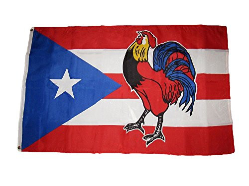 K's Novelties 3x5 Puerto Rico Rican Cock Chicken Rooster Premium Flag with Nylon Clips 3'x5' Banner Grommets