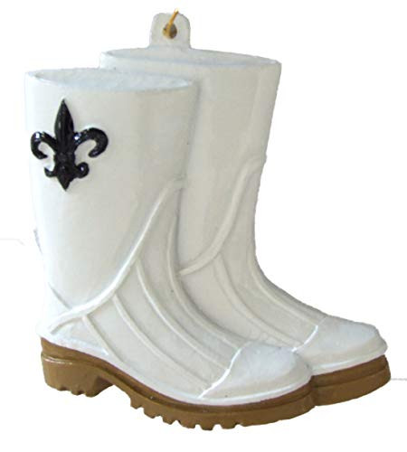 HRU White Shrimp Boots Christmas Black Fleur de Lis Mardi Gras Tree Ornament New Orleans Louisiana Cajun Creole Shrimp Boil