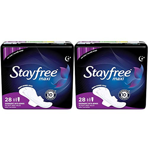 Stayfree Maxi Pads Overnight with Wings_ 28 Pads each _Value Pack of 2_