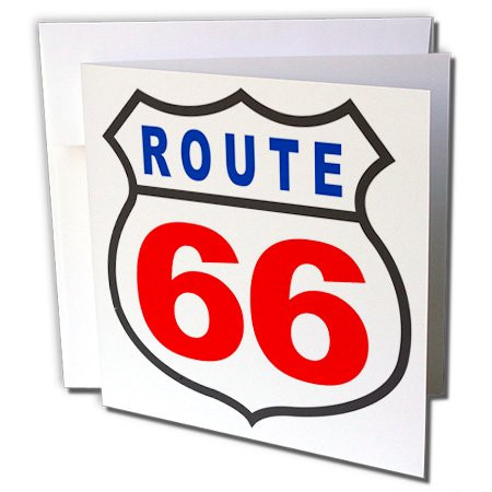 3dRose Red White and Blue Route 66 - Greeting Cards, 6 x 6 inches, set of 12 (gc_124193_2)