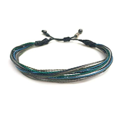 RUMI SUMAQ Woven Knot Friendship Bracelet for Men in Navy Blue Green and Gray w Hematite Stones