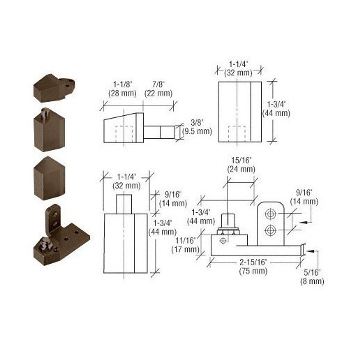 C.R. LAURENCE 0P31RHDU CRL Dark Bronze Offset Right Hand Pivot Set with 1 8 inch  Recess