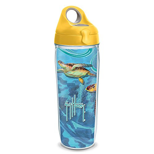 Tervis 1230722 Guy Harvey - Turtle Tumbler with Wrap and Yellow Lid 24oz Water Bottle, Clear
