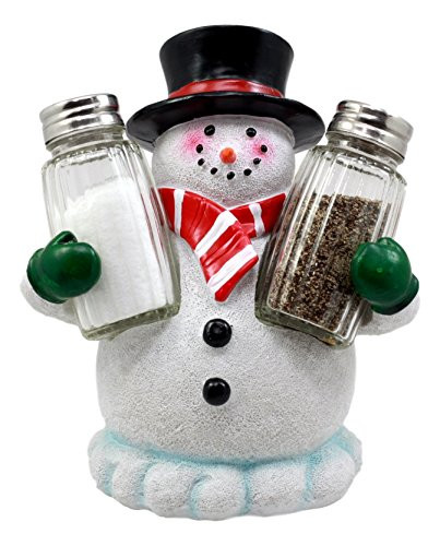 Atlantic Collectibles Christmas Winter Frosty The Snowman Glass Salt  and  Pepper Shakers Holder Figurine Jolly Seasoning 6.5 inch H
