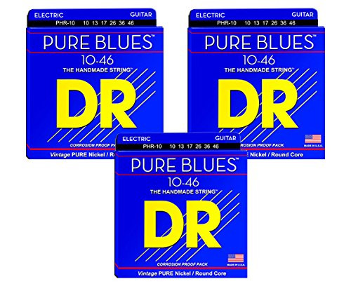 DR Strings PHR_10 Medium Pure Blues Pure Nickel Electric Guitar Strings 3_Pack