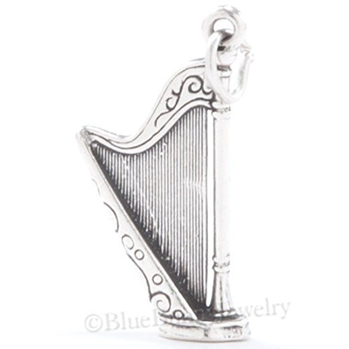 3D HARP Celtic Music Ireland Irish Charm Pendant Solid .925 Sterling Silver Jewelry Making Supply Pendant Bracelet DIY Crafting by Wholesale Charms