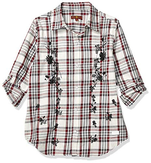 7 For All Mankind Girls' Big Flannel Shirt_ Zinfandel Plaid_ L 7 For All Mankind Girls' Big Flannel Shirt_ Zinfandel Plaid_ L
