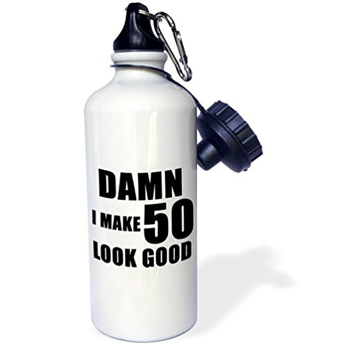 3dRose wb_223725_1"Damn I Make 50 Look Good Black" Sports Water Bottle, 21 oz, White