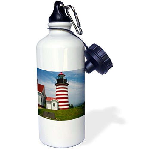 3dRose wb_90625_1"West Quoddy Head Lighthouse State Park, Maine US20 CHA0034 Chuck Haney" Sports Water Bottle, 21 oz, White
