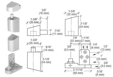 C.R. LAURENCE 0P34RHA CRL Aluminum Offset Right Hand Pivot Set Flush with Frame Face