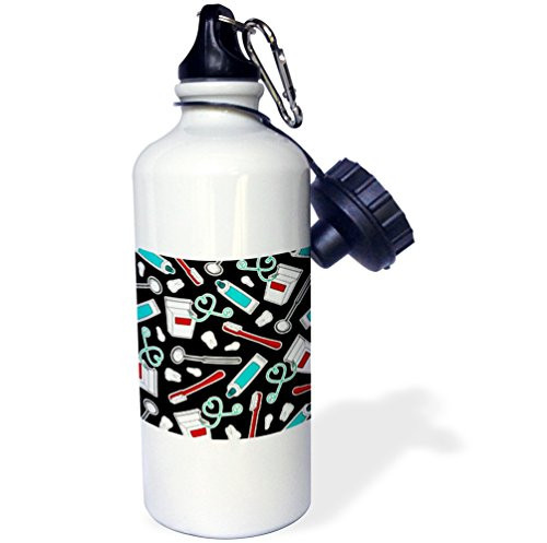3dRose wb_165819_1 "Cute Dentist Dental Hygienist Print Black" Sports Water Bottle, 21 oz, Multicolor