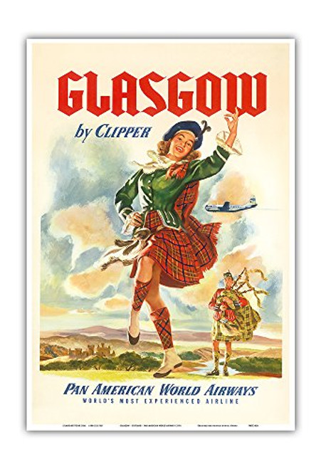 Glasgow Scotland by Clipper _ Pan American World Airways _ Vintage Airline Travel Poster c.1951 _ Master Art Print 13in x 19in Glasgow Scotland by Clipper _ Pan American World Airways _ Vintage Airline Travel Poster c.1951 _ Master Art Print 13in x 19in