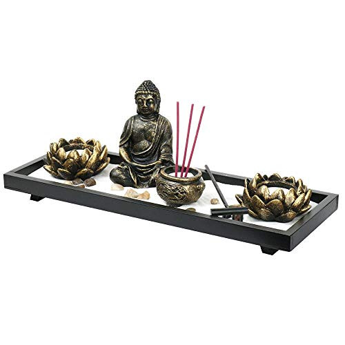 Tabletop Buddha Zen Garden_ Resin Incense Burner Holder Zen Sandbox Ornament Candle Holders for Home Office Decor _B_