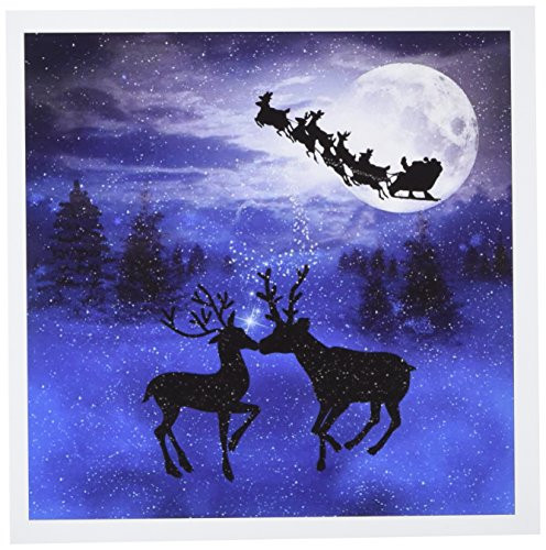 3dRose Romantic Christmas Reindeer Kissing in the Snow with a Winter Moon shining on the Forest - Greeting Cards, 6 x 6 inches, set of 12 (gc_79414_2)