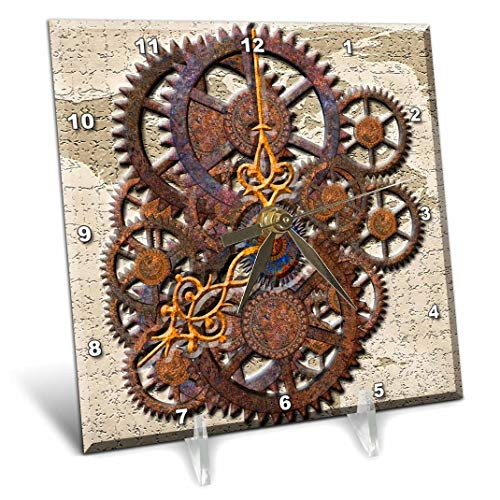 3dRose dc_108102_1 Steam Punk Cog Wheels in Bronze-Desk Clock, 6 by 6-Inch