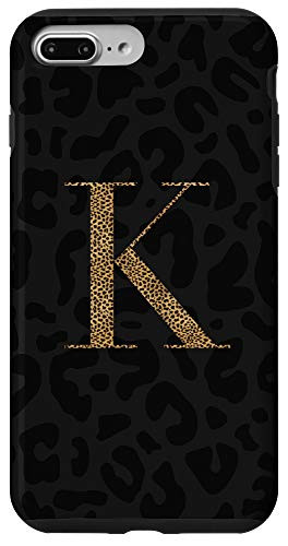 iPhone 7 Plus 8 Plus Leopard Animal Print Cheetah Monogram Initial Letter K Case