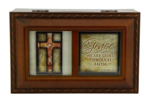 Cottage Garden Grow In Grace Woodgrain Inspirational Petite Music Box Plays Friend in Jesus