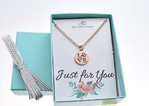 Love Paw Print Charm Pendant In Rose Gold Plated Stainless Steel On A Rose Gold Plated Stainless Steel Cable Chain_ Paw Print Necklace