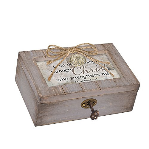 Cottage Garden All Things Through Christ Grey Distressed Locket Petite Music Box Plays Amazing Grace