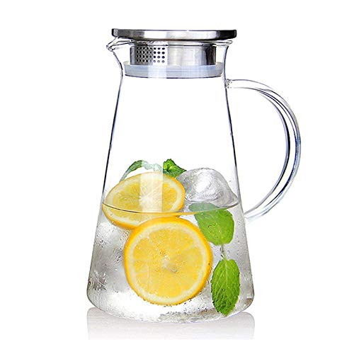 SUSTEAS 68 ounces glass pitcher with lid_ juice beverage carafe_ water jug for hot cold water ice tea coffee milk