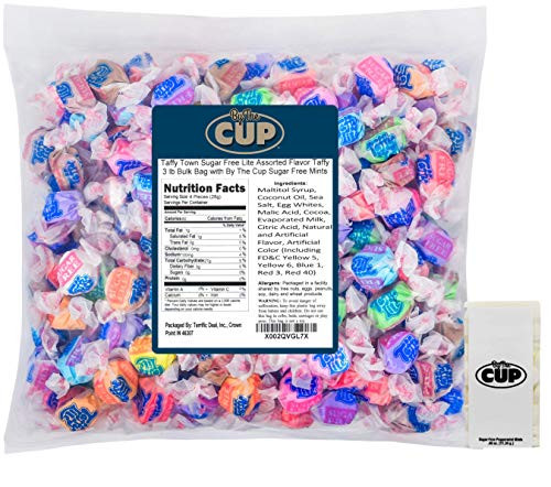 Taffy Town Sugar Free Lite Assorted Flavor Taffy 3 lb Bulk Bag with By The Cup Sugar Free Mints