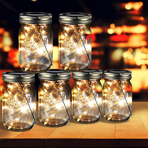 ZOUTOG Mason Jar Solar Lights_ 30 LED Hanging Solar Lights Outdoor with Handle_ Solar Lantern Lights for Patio Garden Yard and Lawn_ 6 Pack _ Jars and Hangers Included ZOUTOG Mason Jar Solar Lights_ 30 LED Hanging Solar Lights Outdoor with Handle_ Solar Lantern Lights for Patio Garden Yard and Lawn_ 6 Pack _ Jars and Hangers Included