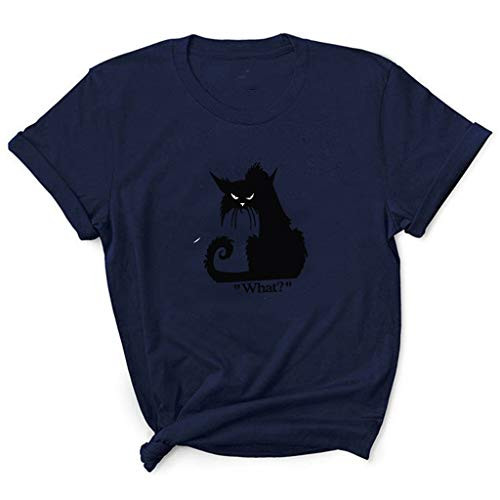 Xinantime Womens Loose Short Sleeve Tee Shirts Casual Black Cat Letter Print T_Shirt O_Neck Top Blouse for Halloween _Navy_4X_Large_