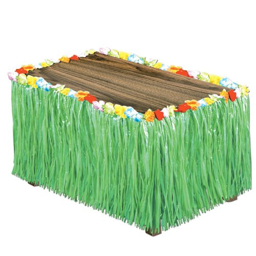 Artificial Grass Flowered Table Skirting (green) Party Accessory  (1 count) (1/Pkg)