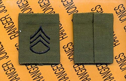 US Army Enlisted Staff Sergeant SSG E_6 OD Green and Black Slip on Rank Patch US Army Enlisted Staff Sergeant SSG E_6 OD Green and Black Slip on Rank Patch