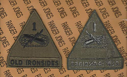 US Army 1st Armored Division Old Ironsides OD Green  and  Black BDU Patch m e