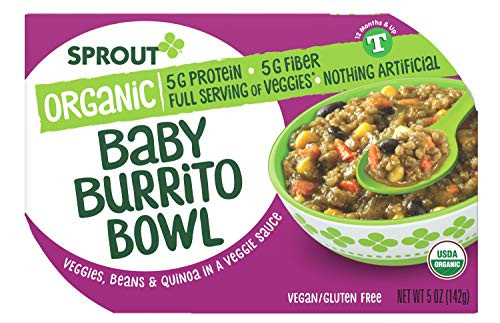 Sprout Organic Toddler Meal Baby Burrito Bowl Organic Veggies_ Beans and Quinoa In A Veggie Sauce 5 oz. _Pack of 8_