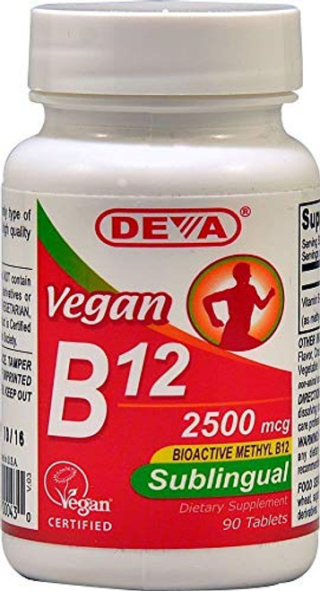 Vegan Sublingual B_12_ 2500 mcg_ 90 Tabs by Deva Vegan Vitamins _Pack of 2_