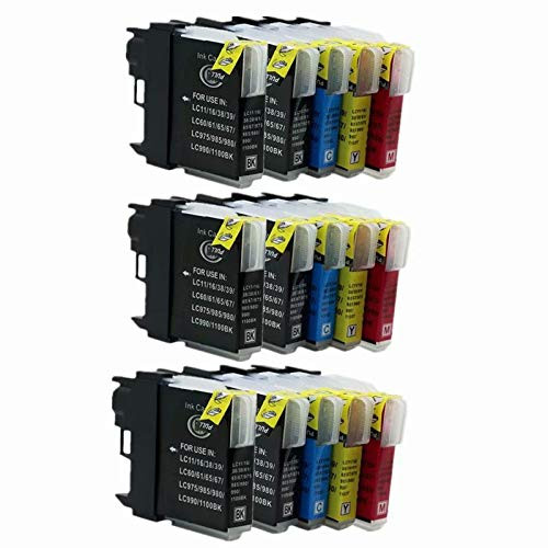 No_Name Compatible Ink Cartridge Replacement for Brother LC_67 LC_980 LC_990 LC_1100 MFCJ615W MFCJ615W MFCJ615N MFC670CD MFC670CDW MFC675CD Inkjet Printer _6 Black_3 Cyan_3 Magenta_3 Yellow_